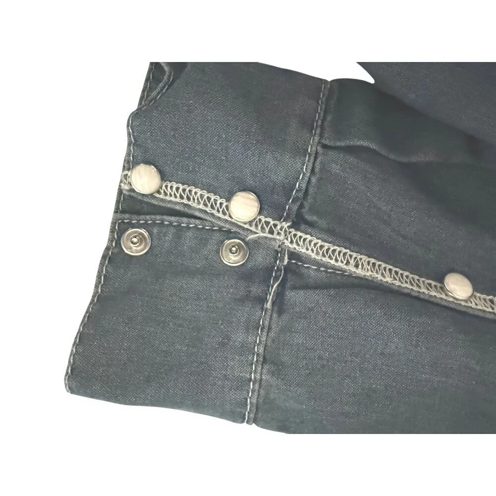 True Religion Mens Blue Denim Graphic Logo Chambray Long Sleeve Shirt Sz L New